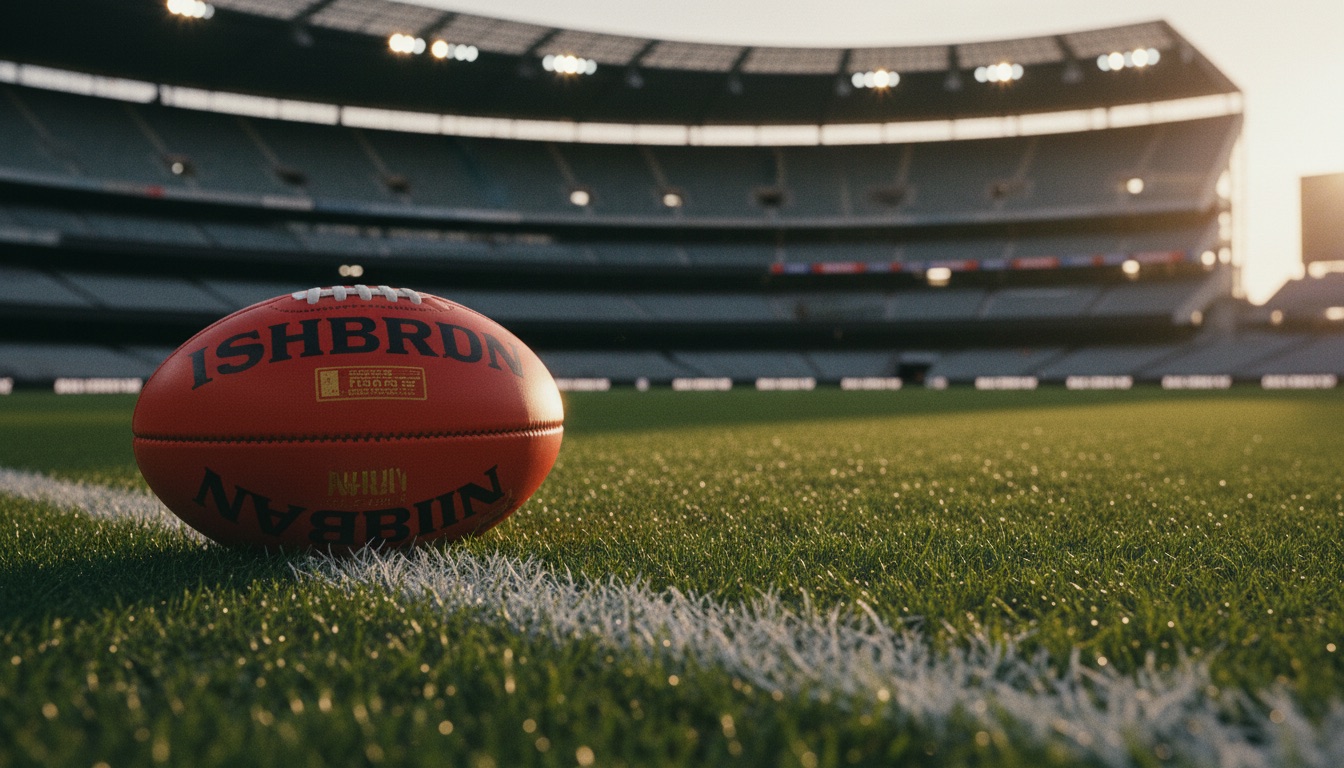 AFL football on the turf of an empty stadium